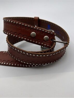 Vng Belt Bill Adler Unisex Brown Tooled Leather Studded Western Boho Sz 34